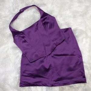 House of Harlow 1960 Satin Halter Mini Dress in Deep Purple